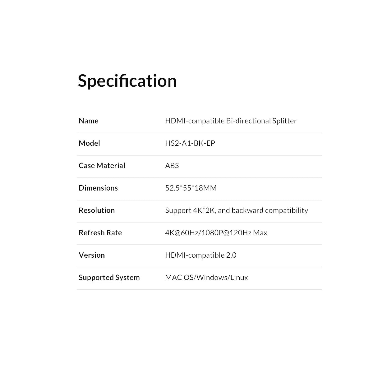 ORICO HDMI Switcher 4K Bi-Direction 2.0 HDMI Switch 1x2/2x1 Adapter 2 in 1 Out Converter for PS4/5 Xiaomi TV Box HDMI Splitter