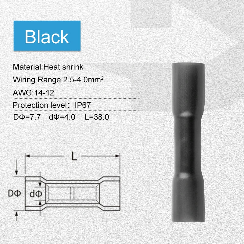50pcs Heat Shrink Butt Wire Connectors Waterproof Insulated Automobile Electrical Cable Crimp Terminals AWG 26-10 0.3-6.0mm2
