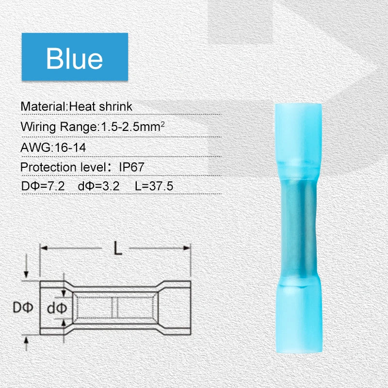 50pcs Heat Shrink Butt Wire Connectors Waterproof Insulated Automobile Electrical Cable Crimp Terminals AWG 26-10 0.3-6.0mm2