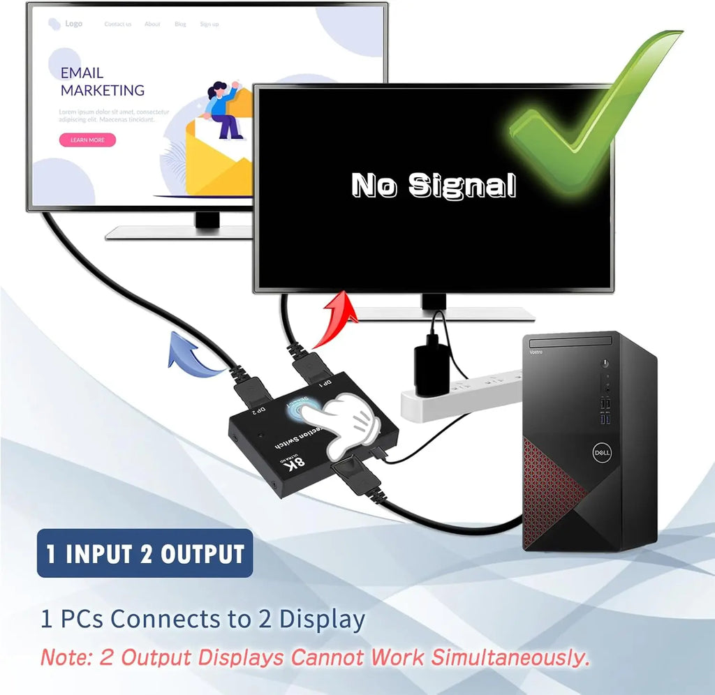 DisplayPort Switch 8K Splitter Bidirectional DP 1.4 Switch 2 in 1 Out/1 in 2 Out 8K@30Hz/4K@120Hz for PC Host Monitor Laptop etc