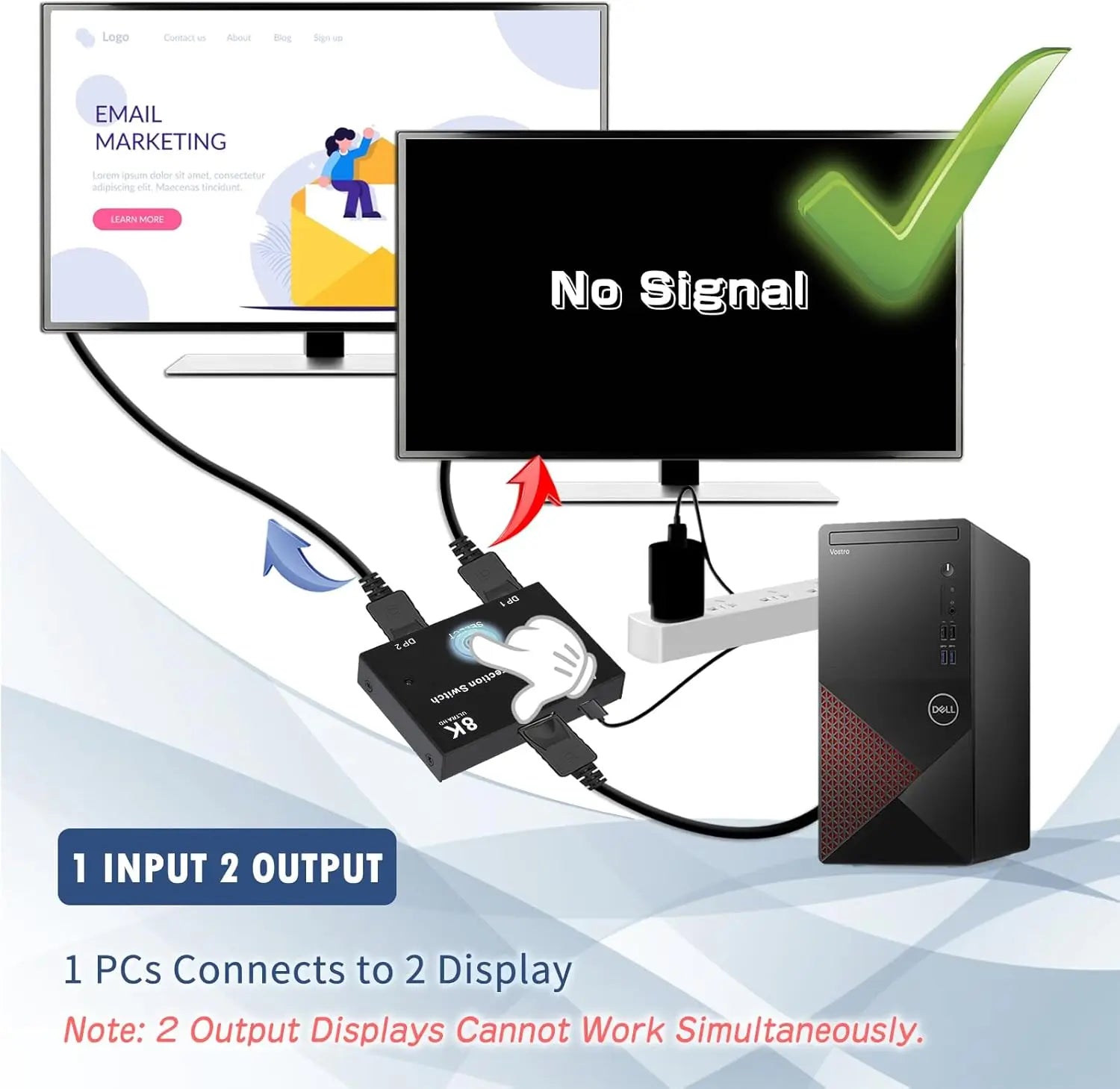 DisplayPort Switch 8K Splitter Bidirectional DP 1.4 Switch 2 in 1 Out/1 in 2 Out 8K@30Hz/4K@120Hz for PC Host Monitor Laptop etc