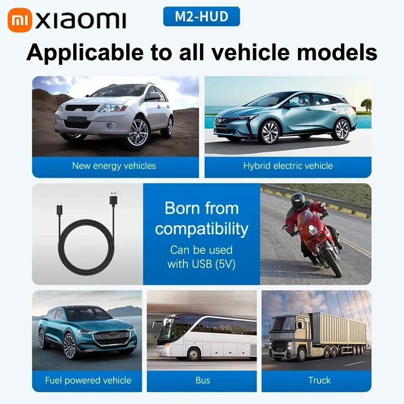 Xiaomi In-vehicle Speedometer HUD Head Up Speed Mete Display Digital GPS Compass Multifunctional Car Windshield Projector NEW