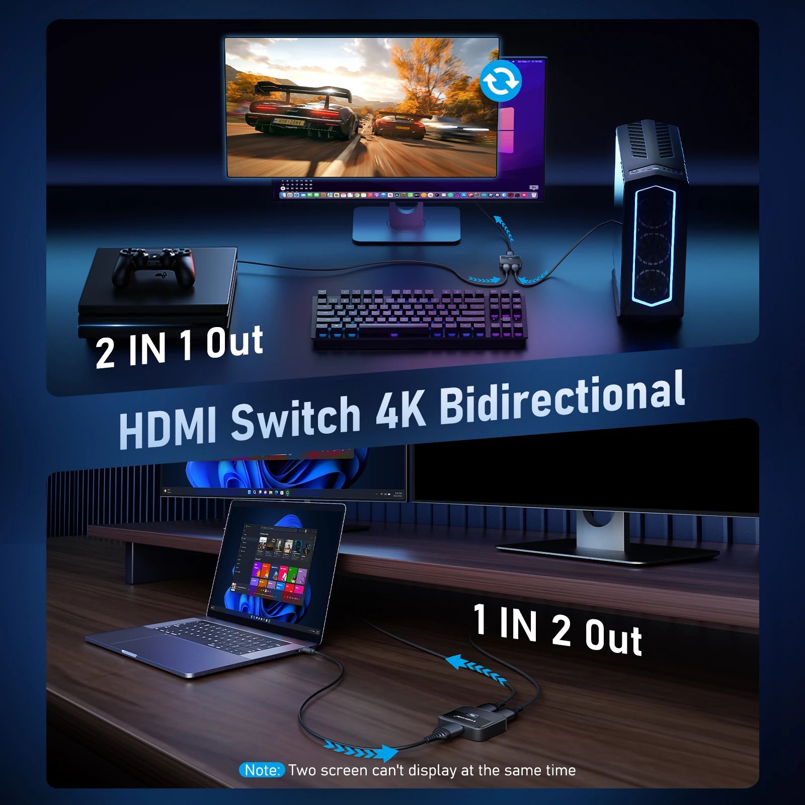 Lemorele 4K HDMI Splitter Switch 2 in 1 Out 60Hz HDMI-compatible 2.0 Hub Switcher for PC Laptop HDTV Xbox PS4 PS5 TV Macbook