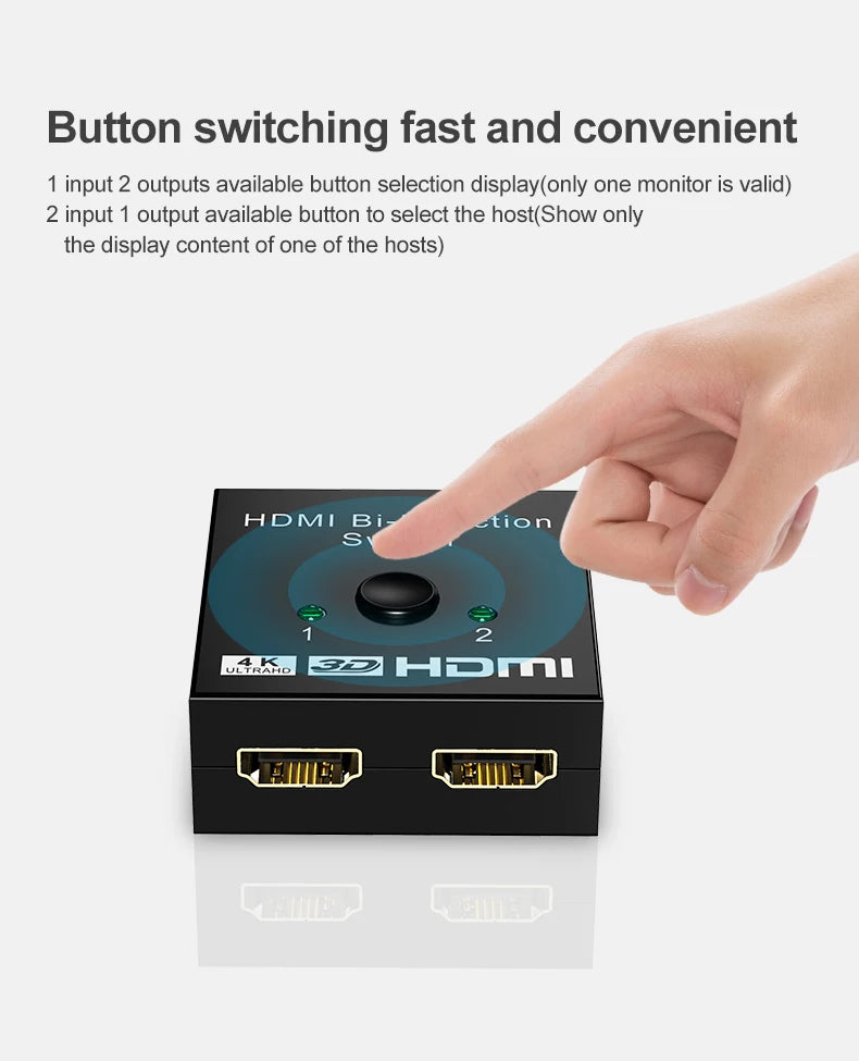 ZOERAX 2 in 1 Out  4K HDMI Switch or 1to2 HDMI Splitter 2.0 Bi-directional Splitter/Switcher Manual Select for PS4