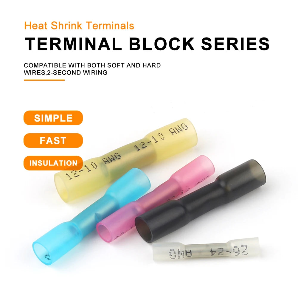 50pcs Heat Shrink Butt Wire Connectors Waterproof Insulated Automobile Electrical Cable Crimp Terminals AWG 26-10 0.3-6.0mm2