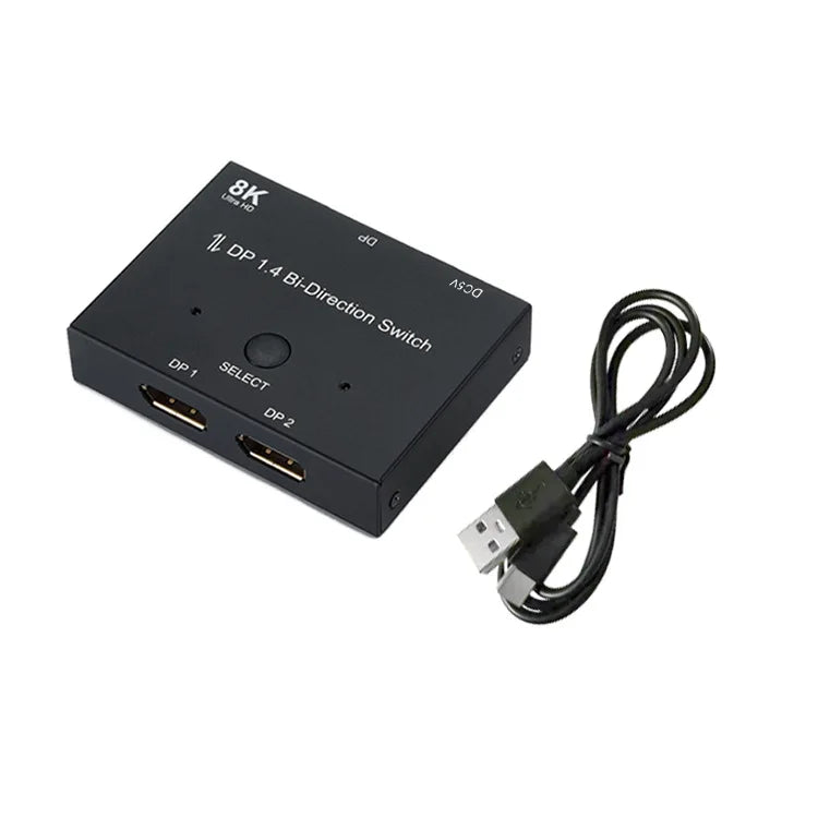 DisplayPort Switch 8K Splitter Bidirectional DP 1.4 Switch 2 in 1 Out/1 in 2 Out 8K@30Hz/4K@120Hz for PC Host Monitor Laptop etc