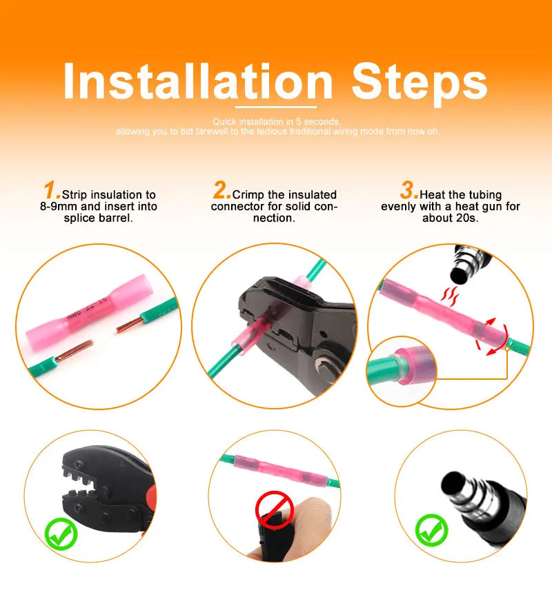 50pcs Heat Shrink Butt Wire Connectors Waterproof Insulated Automobile Electrical Cable Crimp Terminals AWG 26-10 0.3-6.0mm2