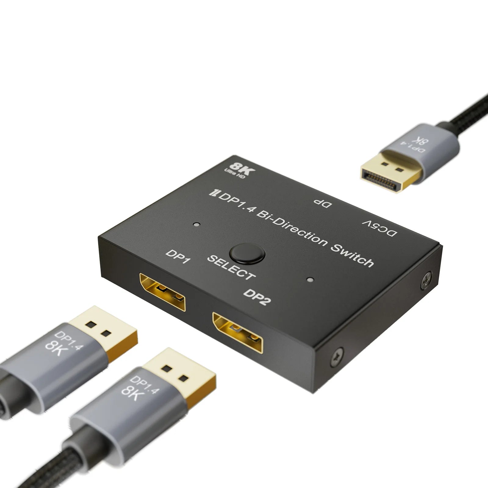 DisplayPort Switch 8K Splitter Bidirectional DP 1.4 Switch 2 in 1 Out/1 in 2 Out 8K@30Hz/4K@120Hz for PC Host Monitor Laptop etc