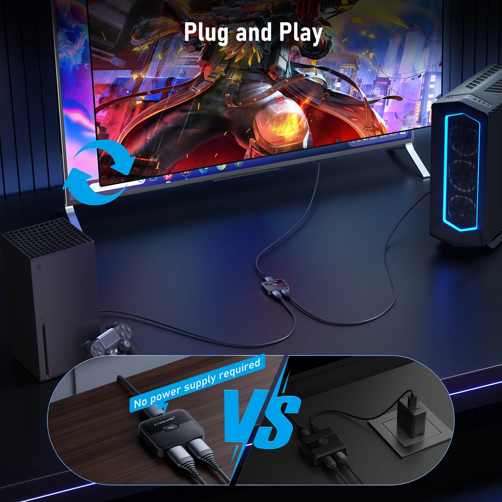 Lemorele 4K HDMI Splitter Switch 2 in 1 Out 60Hz HDMI-compatible 2.0 Hub Switcher for PC Laptop HDTV Xbox PS4 PS5 TV Macbook
