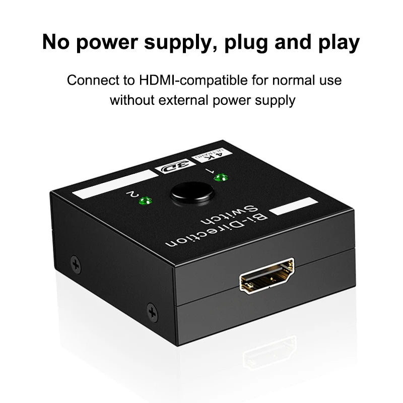 2 in 1 out HD 4K 60Hz Bidirectional Switcher HDMI-compatible Switcher 1X2 Distribution for Projector PC Laptop