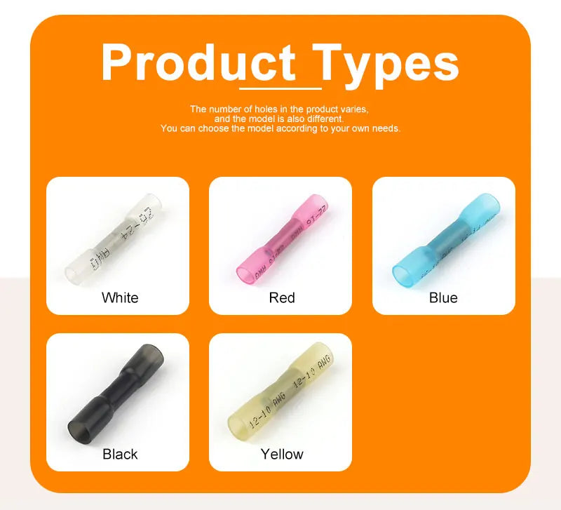 50pcs Heat Shrink Butt Wire Connectors Waterproof Insulated Automobile Electrical Cable Crimp Terminals AWG 26-10 0.3-6.0mm2