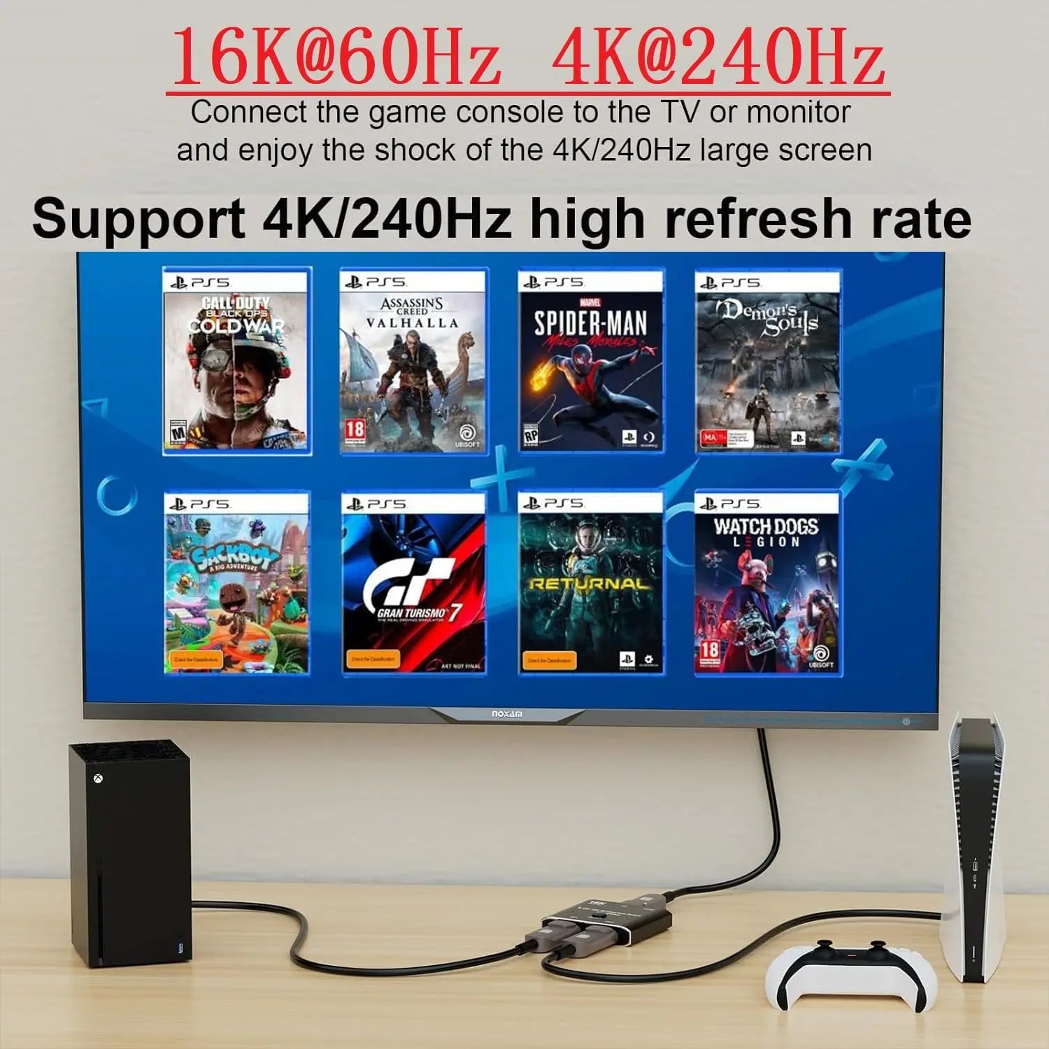 Displayport Splitter 16K DP Displayport Switch, Bi-Direction 2 in 1 Out Displayport Splitter Bi Directional 8K@120Hz 4K@240Hz