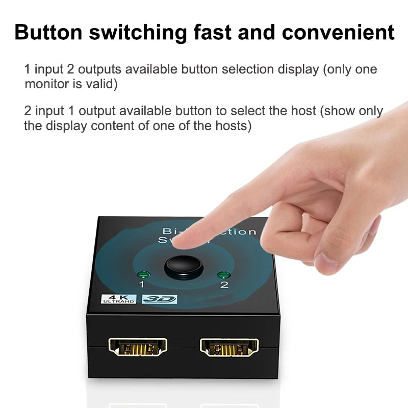 2 in 1 out HD 4K 60Hz Bidirectional Switcher HDMI-compatible Switcher 1X2 Distribution for Projector PC Laptop