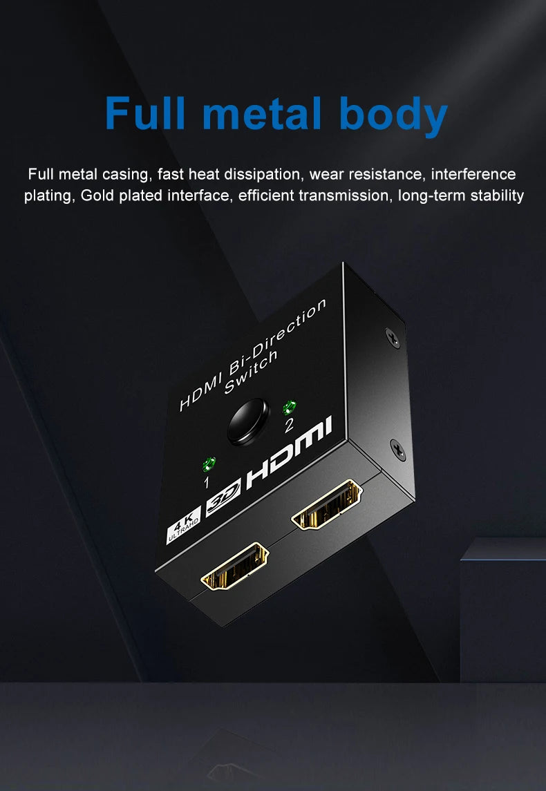 ZOERAX 2 in 1 Out  4K HDMI Switch or 1to2 HDMI Splitter 2.0 Bi-directional Splitter/Switcher Manual Select for PS4