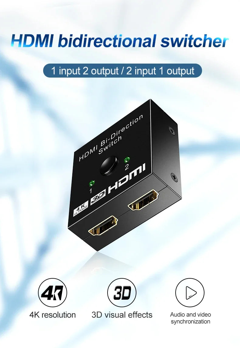 ZOERAX 2 in 1 Out  4K HDMI Switch or 1to2 HDMI Splitter 2.0 Bi-directional Splitter/Switcher Manual Select for PS4