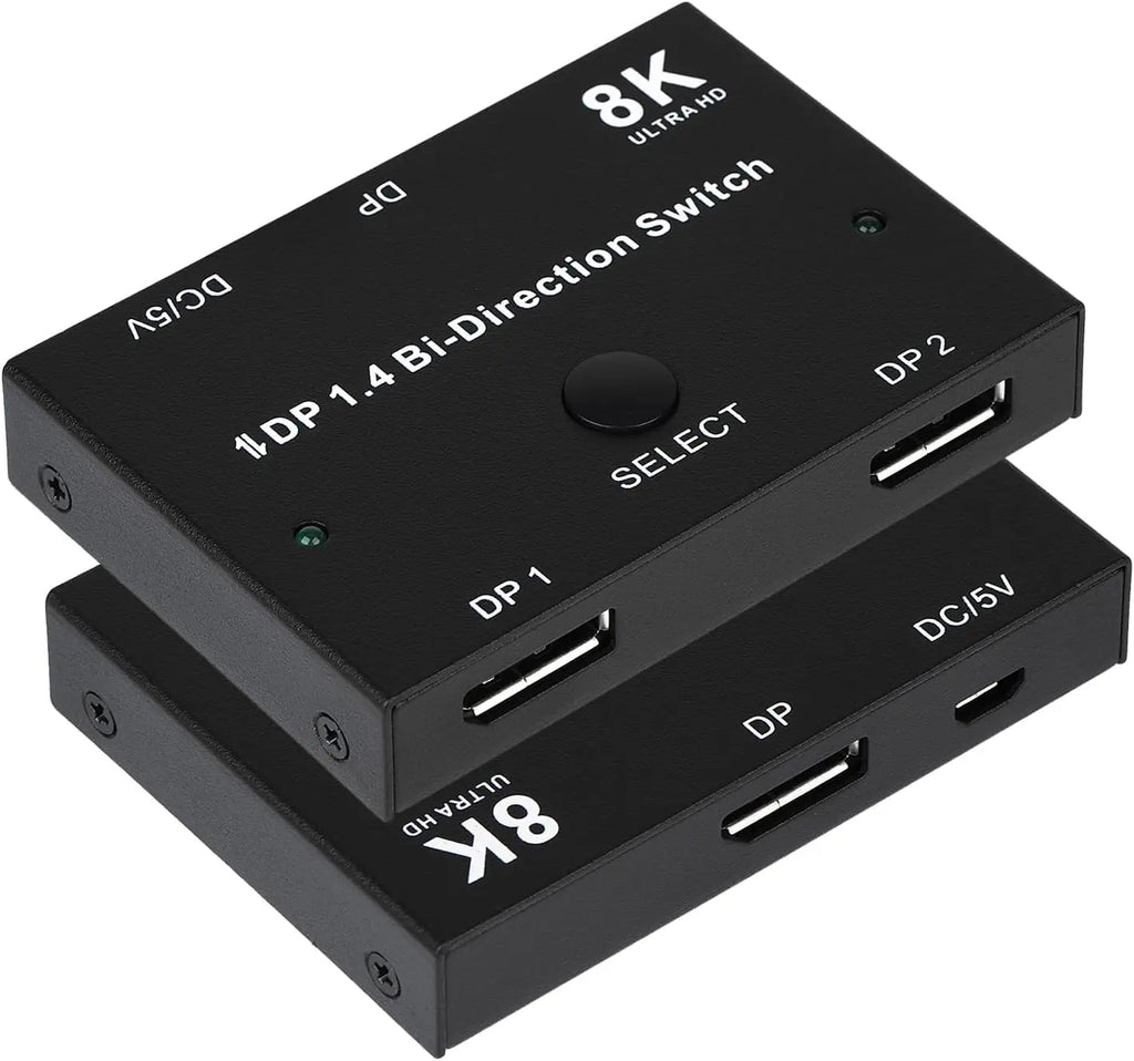 DisplayPort Switch 8K Splitter Bidirectional DP 1.4 Switch 2 in 1 Out/1 in 2 Out 8K@30Hz/4K@120Hz for PC Host Monitor Laptop etc