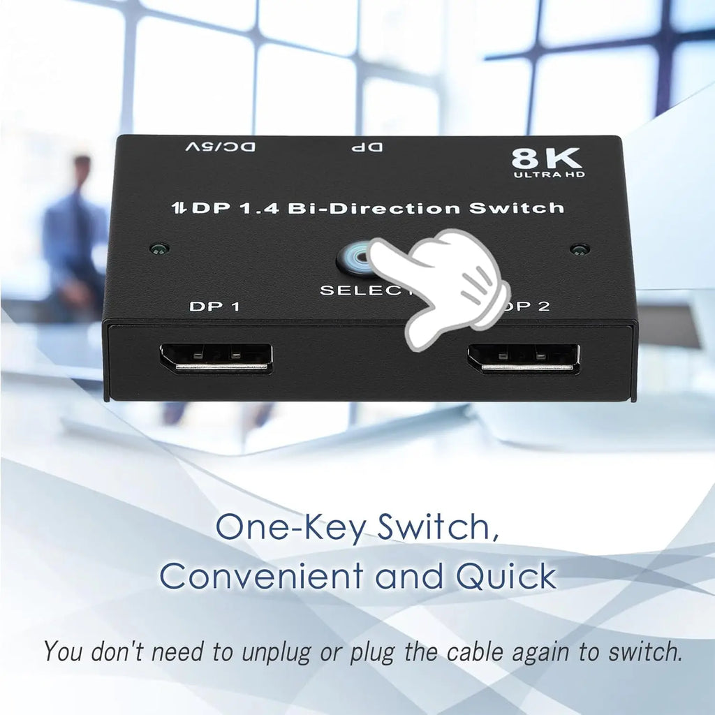 DisplayPort Switch 8K Splitter Bidirectional DP 1.4 Switch 2 in 1 Out/1 in 2 Out 8K@30Hz/4K@120Hz for PC Host Monitor Laptop etc