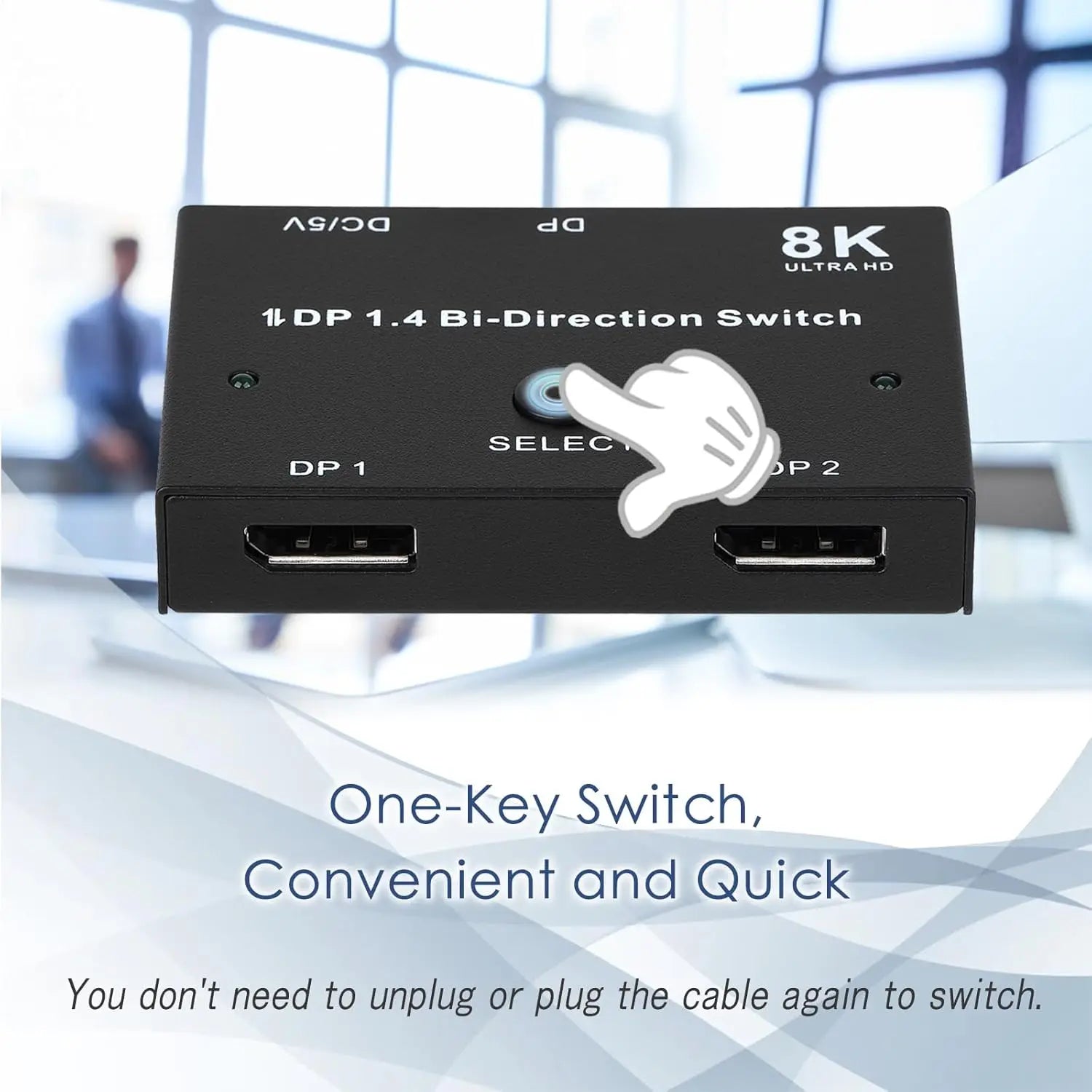 DisplayPort Switch 8K Splitter Bidirectional DP 1.4 Switch 2 in 1 Out/1 in 2 Out 8K@30Hz/4K@120Hz for PC Host Monitor Laptop etc