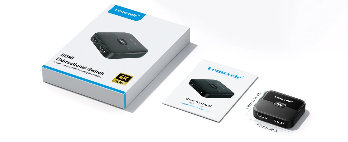 Lemorele 4K HDMI Splitter Switch 2 in 1 Out 60Hz HDMI-compatible 2.0 Hub Switcher for PC Laptop HDTV Xbox PS4 PS5 TV Macbook