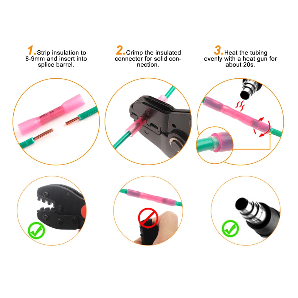 50pcs Heat Shrink Butt Wire Connectors Waterproof Insulated Automobile Electrical Cable Crimp Terminals AWG 26-10 0.3-6.0mm2
