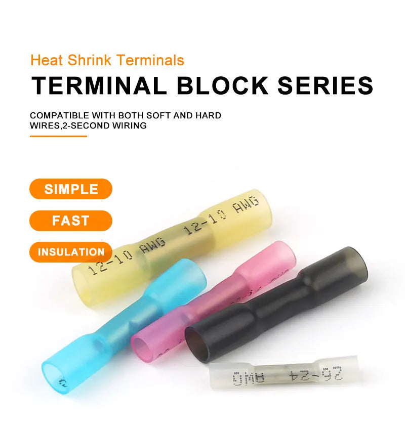 50pcs Heat Shrink Butt Wire Connectors Waterproof Insulated Automobile Electrical Cable Crimp Terminals AWG 26-10 0.3-6.0mm2