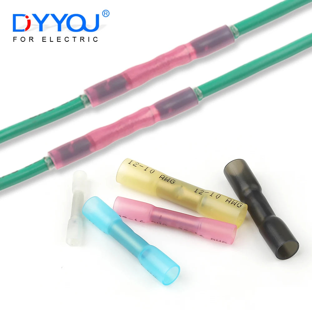 50pcs Heat Shrink Butt Wire Connectors Waterproof Insulated Automobile Electrical Cable Crimp Terminals AWG 26-10 0.3-6.0mm2