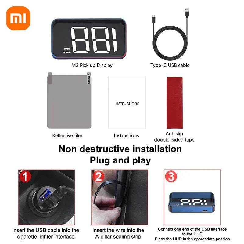 Xiaomi In-vehicle Speedometer HUD Head Up Speed Mete Display Digital GPS Compass Multifunctional Car Windshield Projector NEW